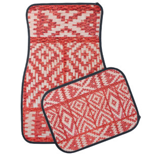 ethnic ornament on natural linen textile car floor mat