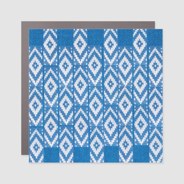 ethnic ornament on natural linen textile car magnet (Front)