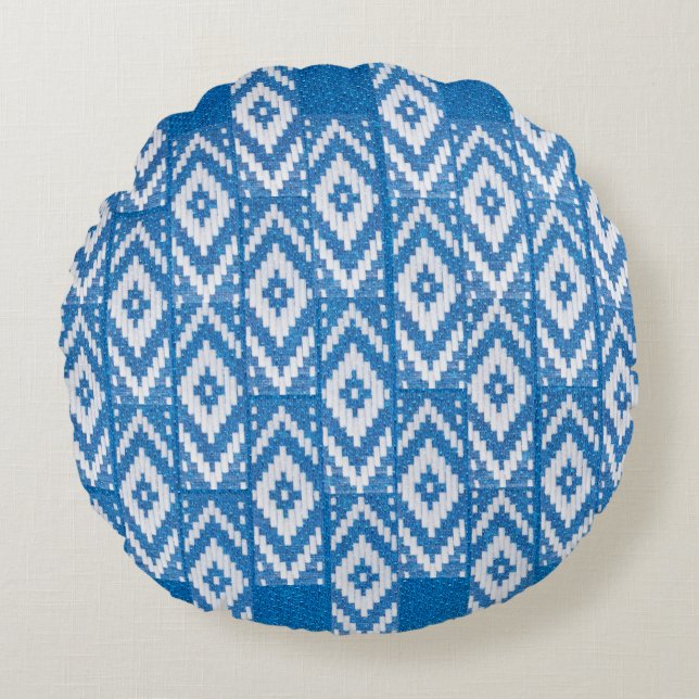 ethnic ornament on natural linen textile round pillow (Front)