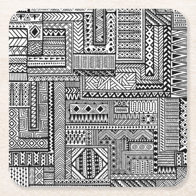 Ethnic Ornament Square Paper Coaster (Front)
