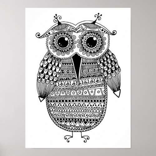 Ethnic Owl Ink Drawing 2 Poster