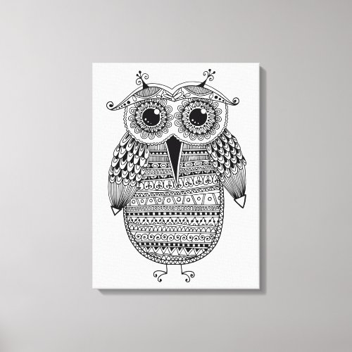 Ethnic Owl Ink Drawing 6 Canvas Print