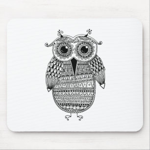 Ethnic Owl Ink Drawing Mouse Pad
