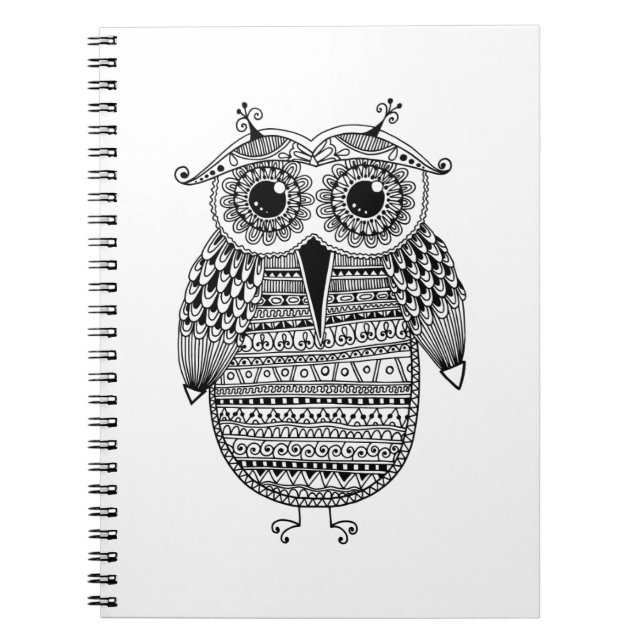 Ethnic Owl Ink Drawing Notebook (Front)