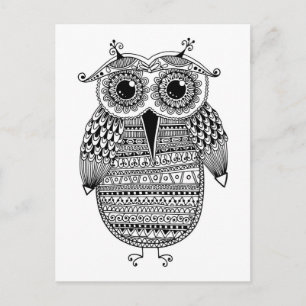 Ethnic Owl Ink Drawing Postcard