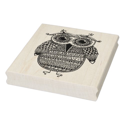 Ethnic Owl Ink Drawing Rubber Stamp