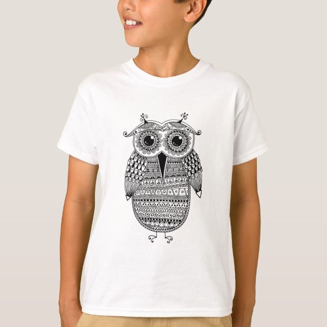 Ethnic Owl Ink Drawing T-Shirt (Front)