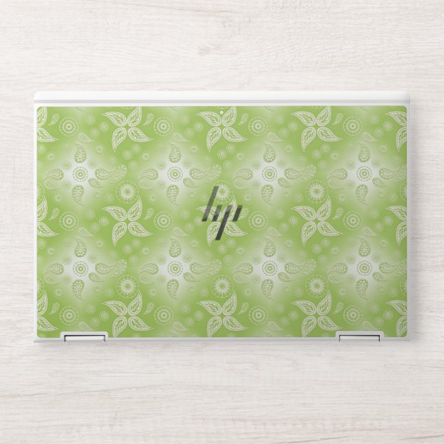 Ethnic Paisley Floral Green Lime HP Laptop Skin (Front)