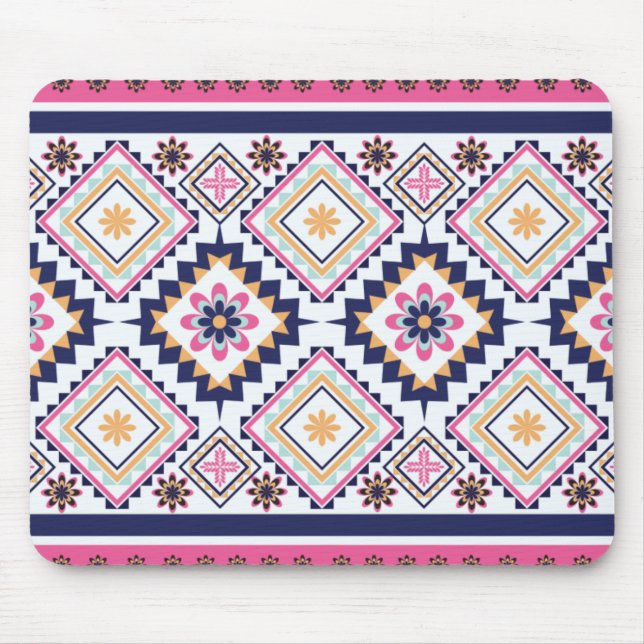 Ethnic Paisley Ornate Floral Tile Pattern Mouse Pad (Front)