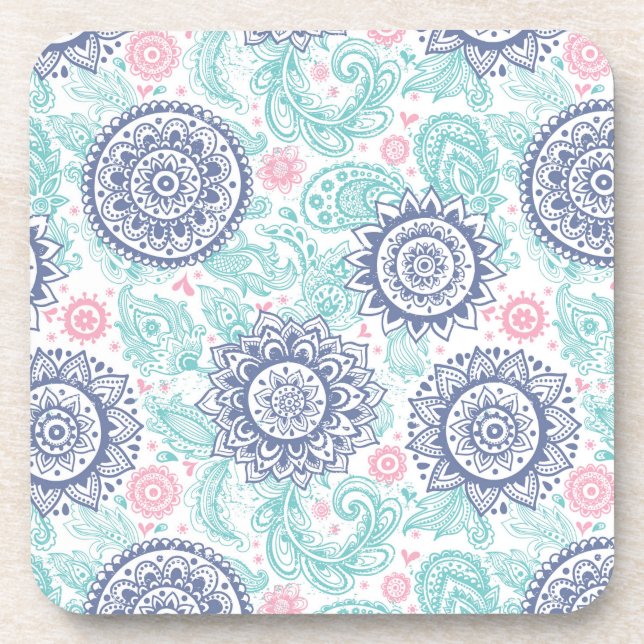 Ethnic Paisley Pattern Beverage Coaster (Front)