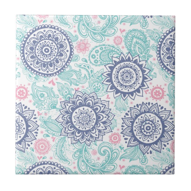 Ethnic Paisley Pattern Ceramic Tile (Front)