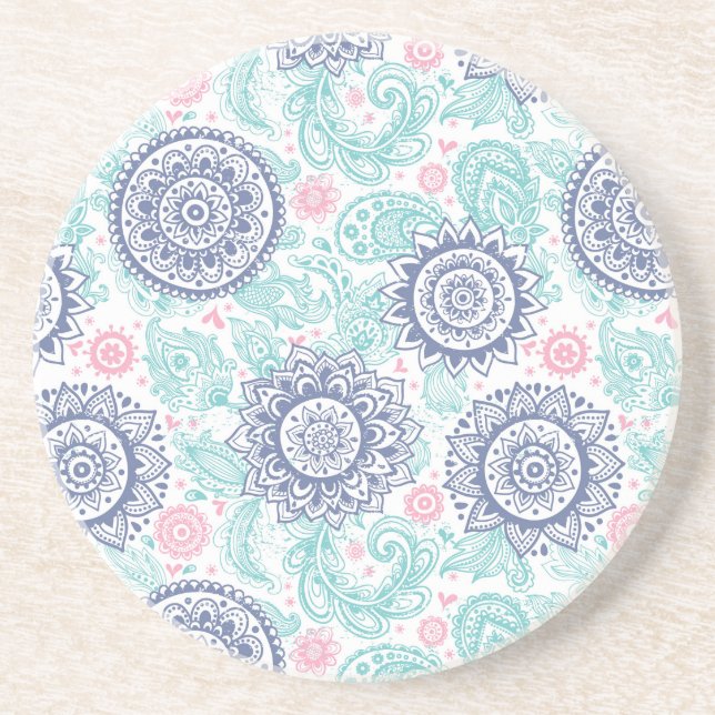Ethnic Paisley Pattern Drink Coaster (Front)