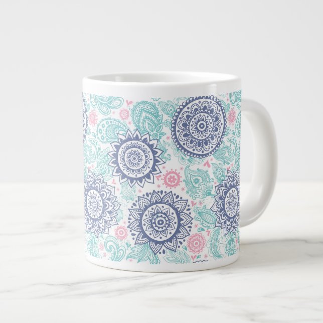 Ethnic Paisley Pattern Giant Coffee Mug (Front Right)