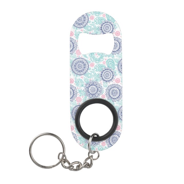 Ethnic Paisley Pattern Keychain Bottle Opener (Front)