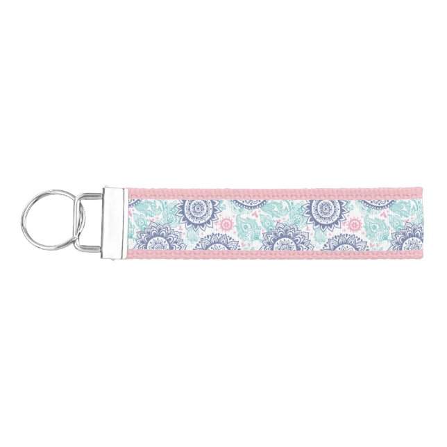 Ethnic Paisley Pattern Wrist Keychain (Keys on Left)