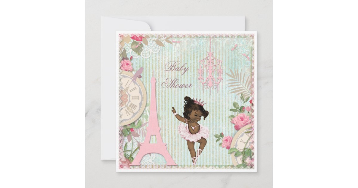 Ethnic Paris Princess Ballerina Shabby Baby Shower Invitation | Zazzle