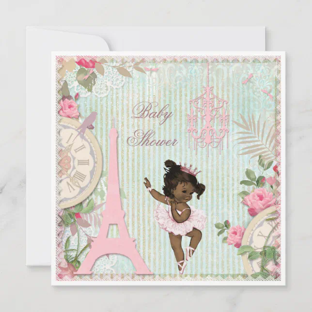Ethnic Paris Princess Ballerina Shabby Baby Shower Invitation | Zazzle