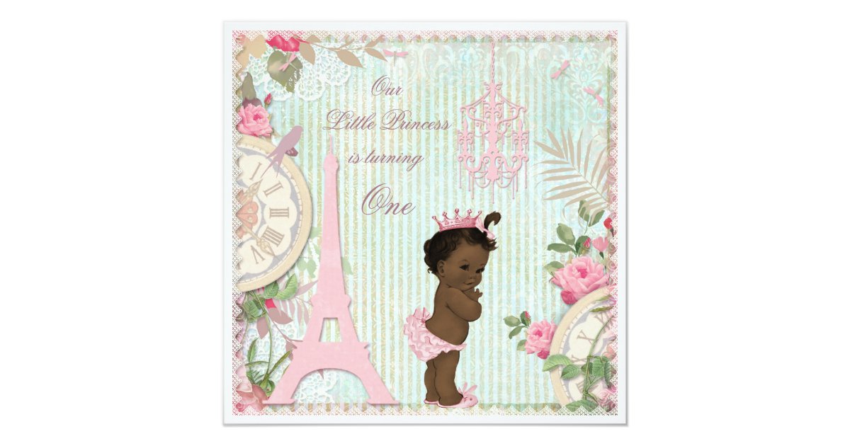 Ethnic Paris Princess Shabby Chic 1st Birthday Invitation Zazzle Com