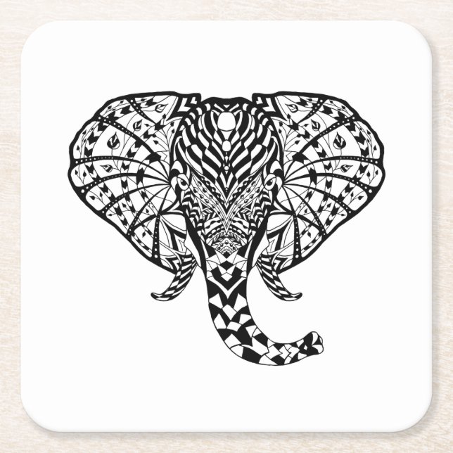 Ethnic Pattern Elephant Square Paper Coaster (Front)