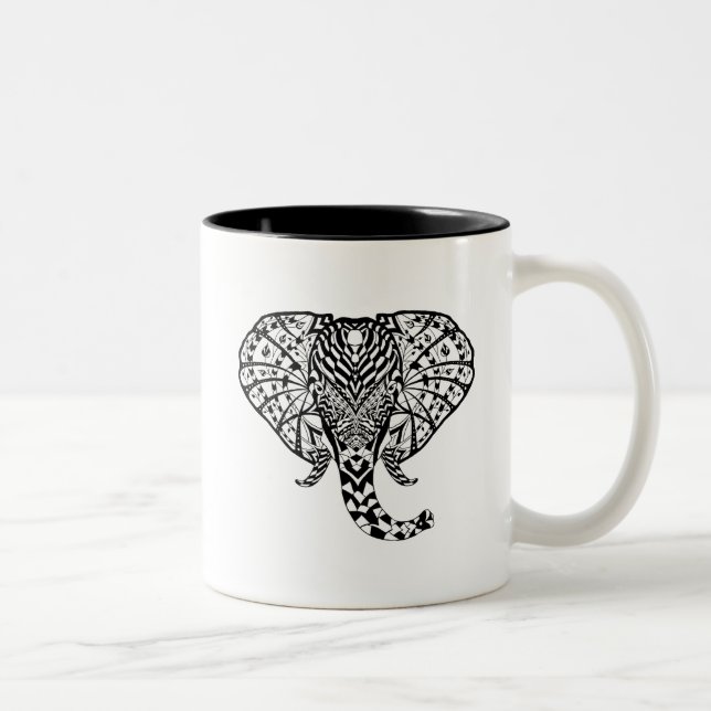 Ethnic Pattern Elephant Two-Tone Coffee Mug (Right)