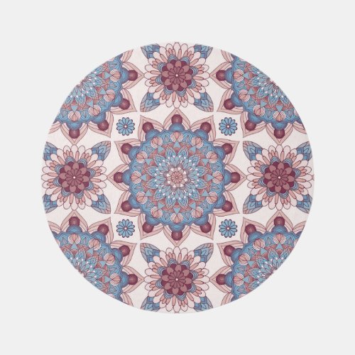 Ethnic Pattern in Beautiful Colors Blue White Pink Rug