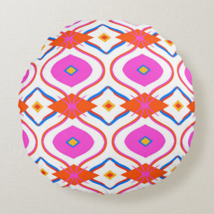 Ethnic pattern in bright pink color with Arabic, T Round Pillow
