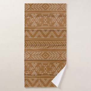 Ethnic pattern on wooden board. Vintage illustrati Bath Towel