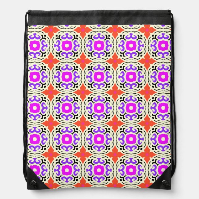 Ethnic Pattern with Moroccan Motifs Drawstring Bag (Front)