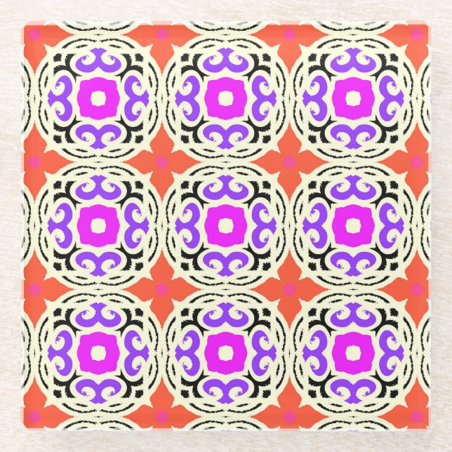 Ethnic Pattern with Moroccan Motifs Glass Coaster (Front)