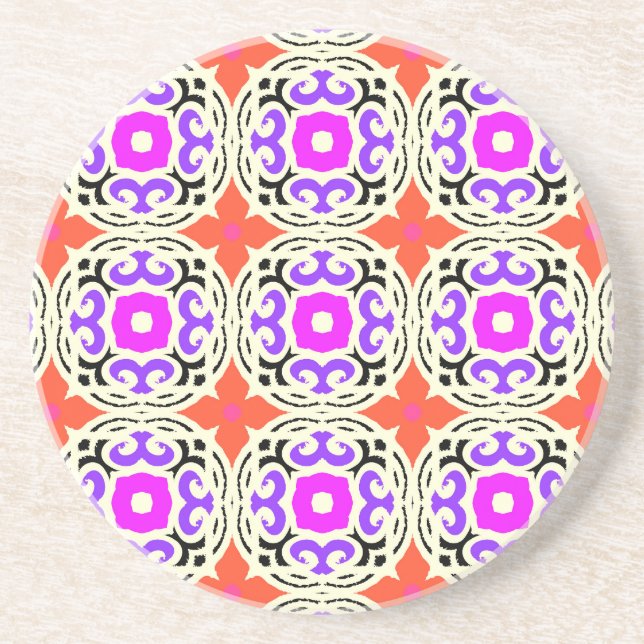 Ethnic Pattern with Moroccan Motifs Sandstone Coaster (Front)