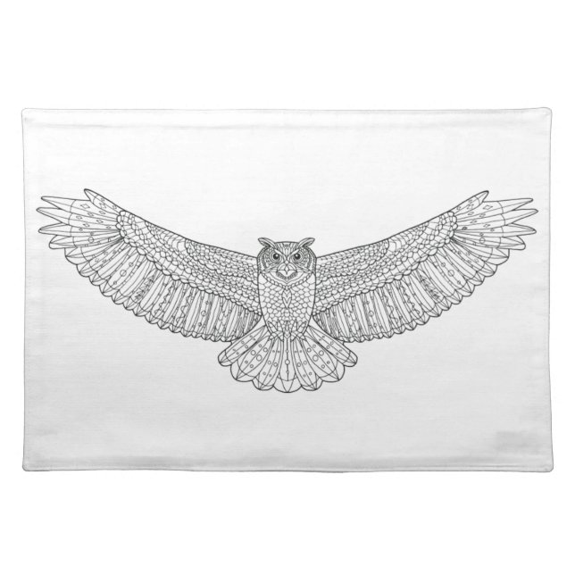 Ethnic Patterned Eagle Owl Cloth Placemat (Front)