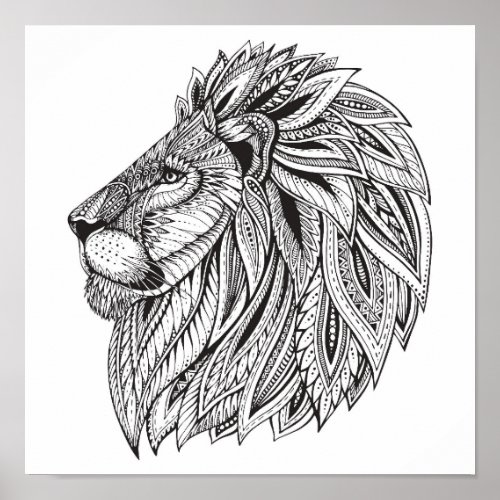 Ethnic Patterned Lion Head 2 Poster