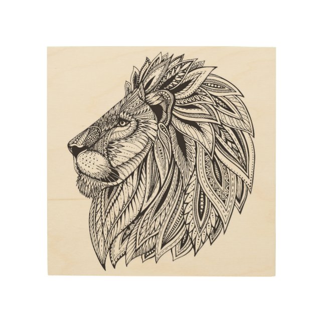 Ethnic Patterned Lion Head 5 Wood Wall Art (Front)