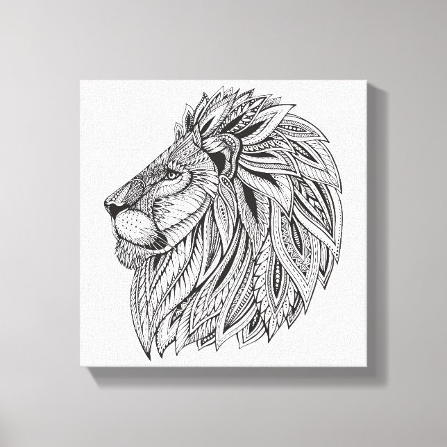 Ethnic Patterned Lion Head 6 Canvas Print (Front)