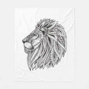 Ethnic Patterned Lion Head Fleece Blanket