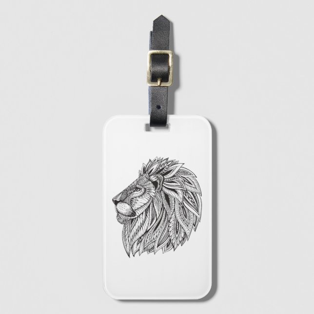 Ethnic Patterned Lion Head Luggage Tag (Front Vertical)