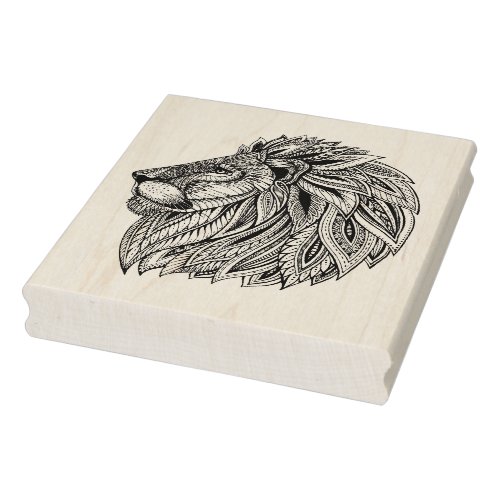 Ethnic Patterned Lion Head Rubber Stamp