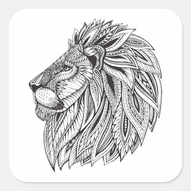 Ethnic Patterned Lion Head Square Sticker (Front)
