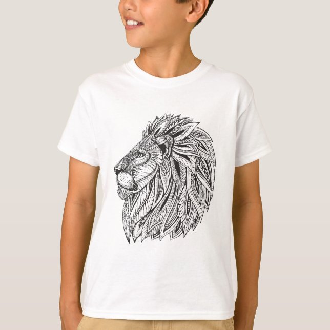 Ethnic Patterned Lion Head T-Shirt (Front)
