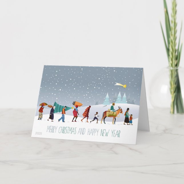 Ethnic People Traveling Christmas Card (Front)