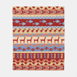 Ethnic Peruvian Inca Animals Llamas Fish and Birds Fleece Blanket