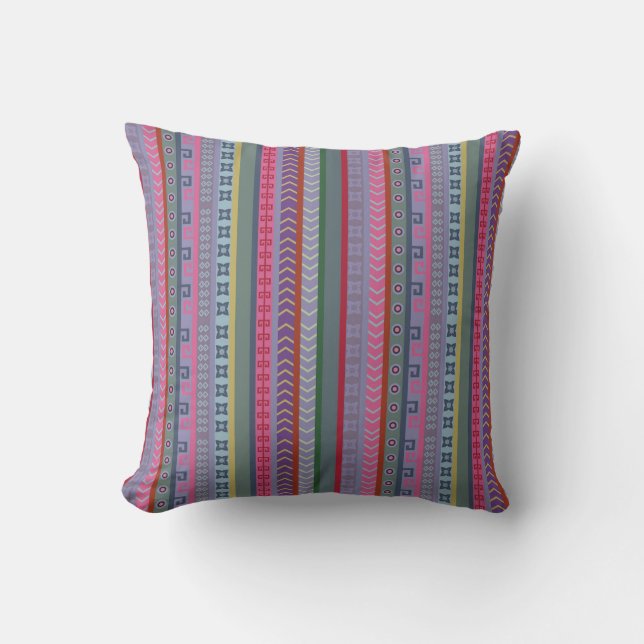 Ethnic Peruvian Striped Pattern Throw Pillow (Front)