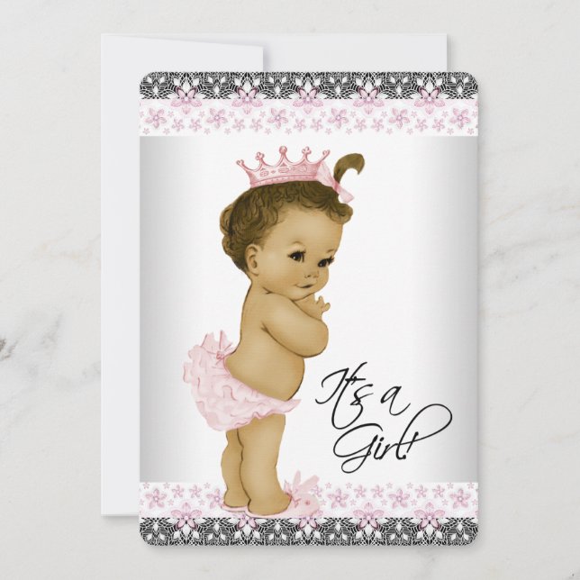 Ethnic Pink and Gray Baby Girl Shower Invitation (Front)