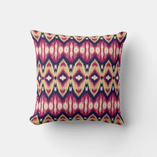 Ethnic pink blue ikat chevron pattern background T Throw Pillow