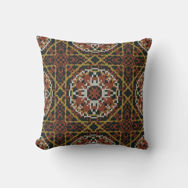 Ethnic Pixel Geometric Mandala Floral Pattern Throw Pillow (Front)
