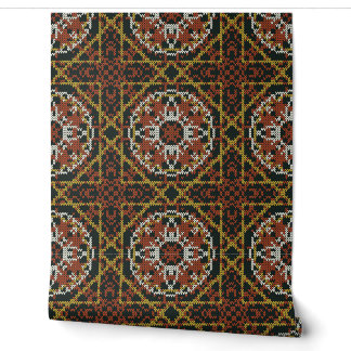 Ethnic Pixel Geometric Mandala Floral Pattern Wallpaper