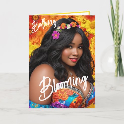 Ethnic Plus Size Woman Floral Birthday Card