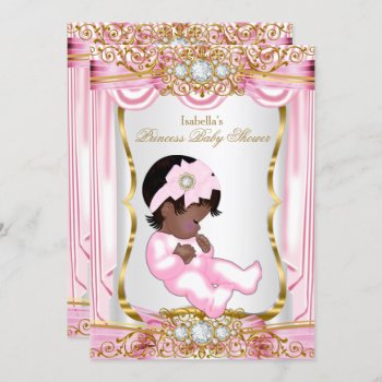 Ethnic Pretty Princess Baby Shower Pink Silk Gold Invitation by VintageBabyShop at Zazzle