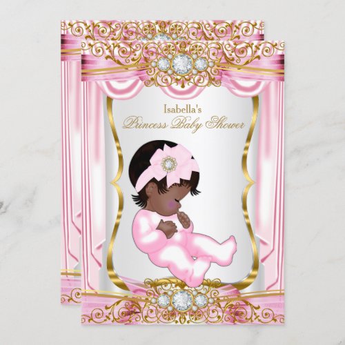 Ethnic Pretty Princess Baby Shower Pink Silk Gold Invitation