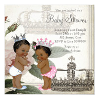 Ethnic Prince and Princess Twin Baby Shower Card